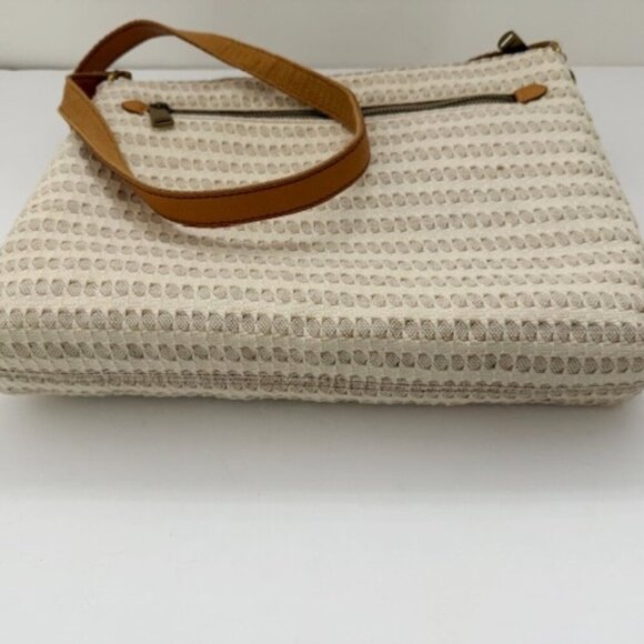 Fossil Kinley Crossbody Bag Purse Canvas Leather Off-White & Tan - Picture 5 of 9